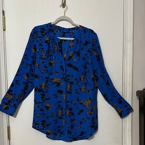Apt. 9 Blue 3/4 Sleeve Buttoned Blouse with Mandarin Collar